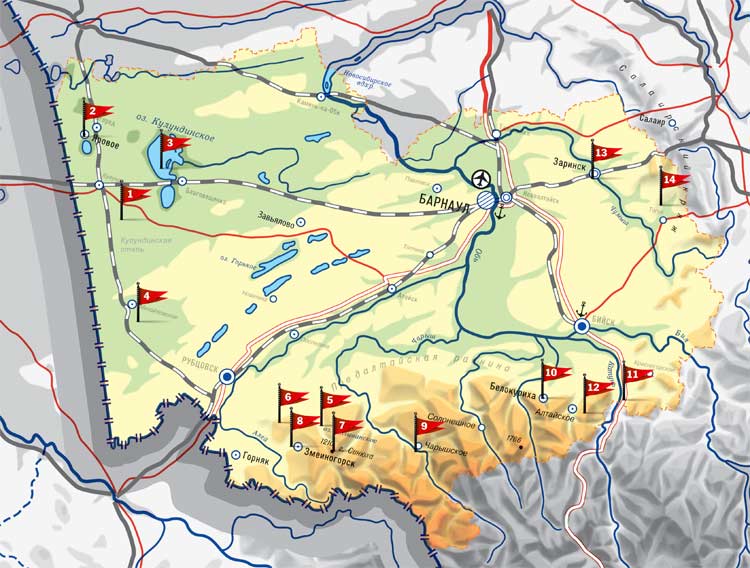 Карта туристических районов Алтайского края